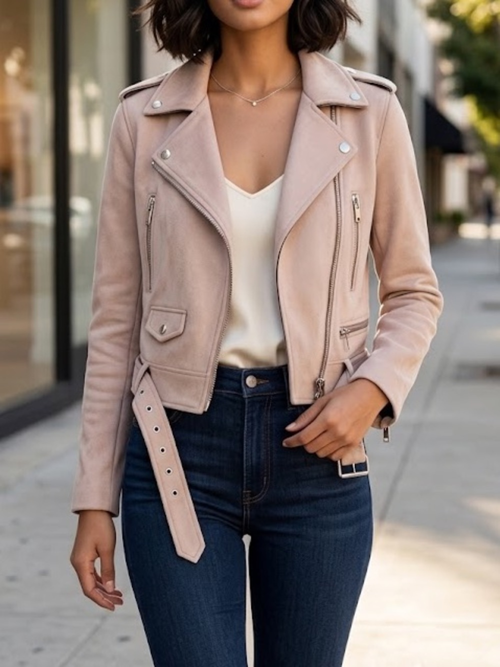 Zara Blush Pink Suede Moto Jacket